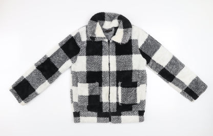 QED London Women Black & White Check Fleece Zip Jacket Size S