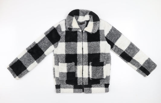 QED London Women Black & White Check Fleece Zip Jacket Size S