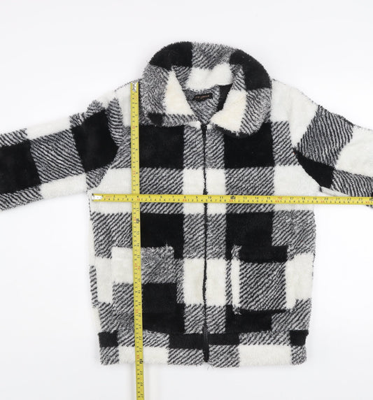 QED London Women Black & White Check Fleece Zip Jacket Size S