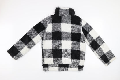 QED London Women Black & White Check Fleece Zip Jacket Size S
