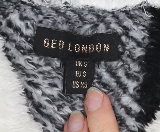 QED London Women Black & White Check Fleece Zip Jacket Size S