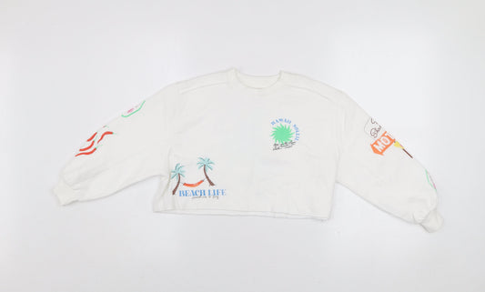 Marks and Spencer Girls White Graphic Crew Neck Sweatshirt 6-7 Years