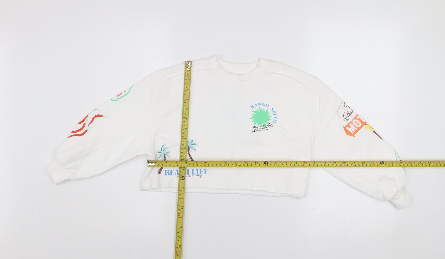 Marks and Spencer Girls White Graphic Crew Neck Sweatshirt 6-7 Years
