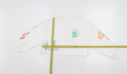 Marks and Spencer Girls White Graphic Crew Neck Sweatshirt 6-7 Years