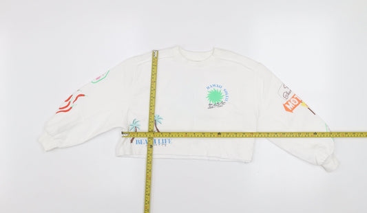 Marks and Spencer Girls White Graphic Crew Neck Sweatshirt 6-7 Years