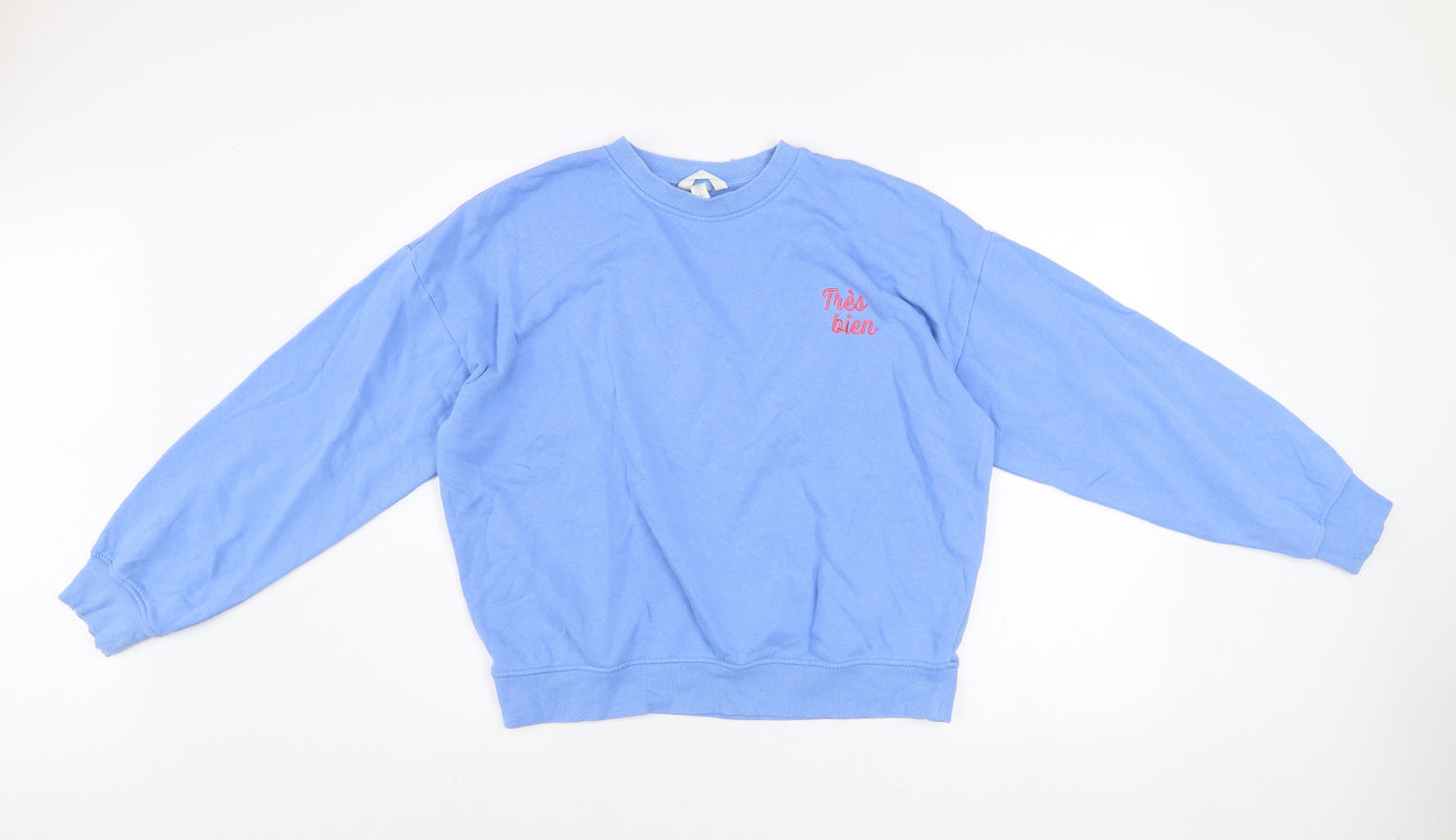 H&M Womens Blue Crew Neck Pullover Sweatshirt XS Cotton Blend