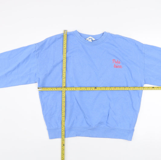 H&M Womens Blue Crew Neck Pullover Sweatshirt XS Cotton Blend