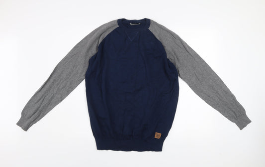 Springfield Men’s Blue Grey Cotton Crew Neck Pullover Jumper XL