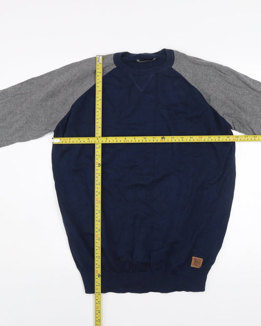 Springfield Men’s Blue Grey Cotton Crew Neck Pullover Jumper XL