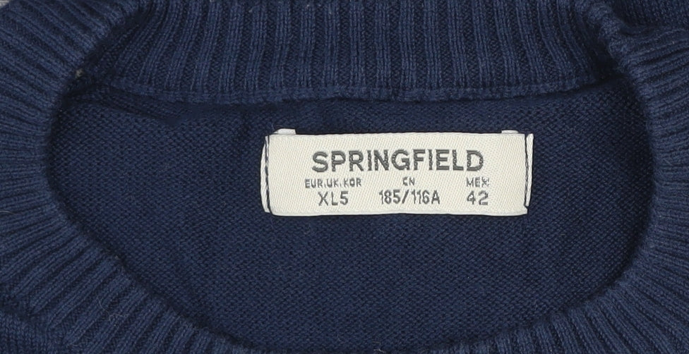 Springfield Men’s Blue Grey Cotton Crew Neck Pullover Jumper XL