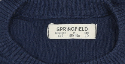 Springfield Men’s Blue Grey Cotton Crew Neck Pullover Jumper XL