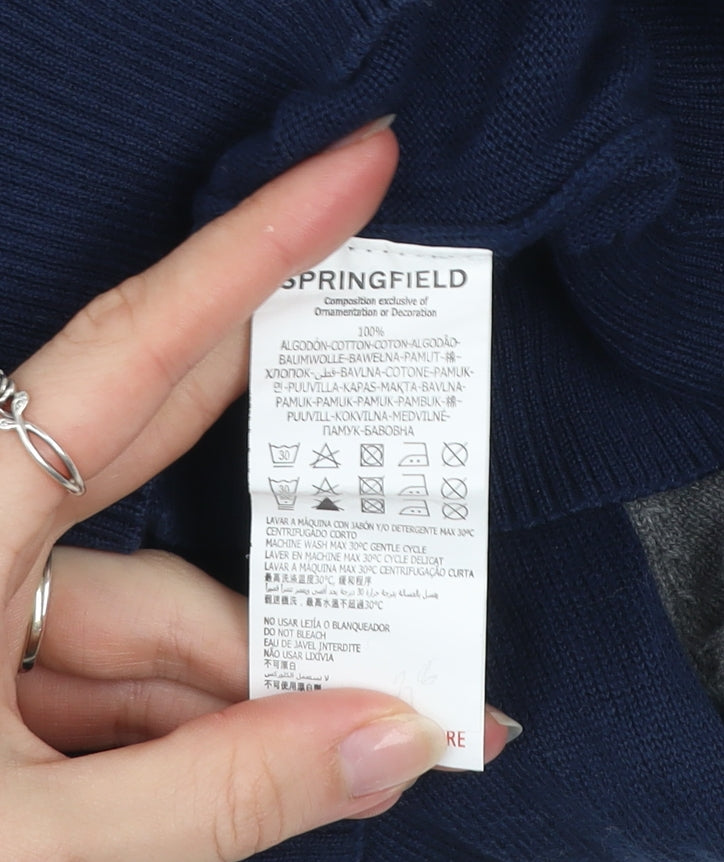 Springfield Men’s Blue Grey Cotton Crew Neck Pullover Jumper XL