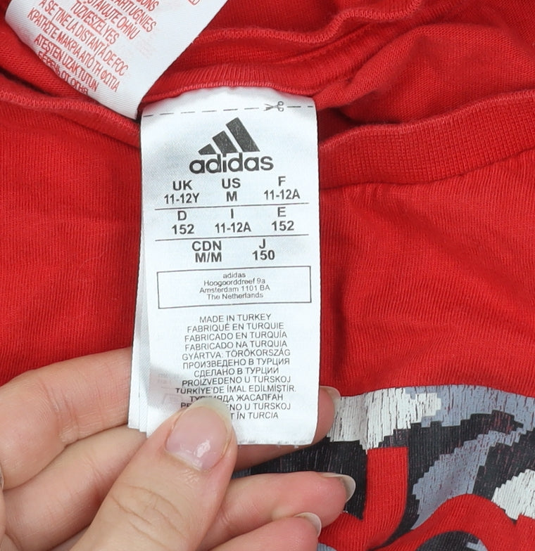 Adidas Boys Red Logo T-Shirt 11-12 Years Short Sleeve Cotton Sports Top