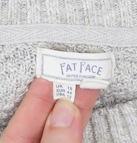 Fat Face Women Grey Cotton Blend Chunky Knit Jumper Size 18