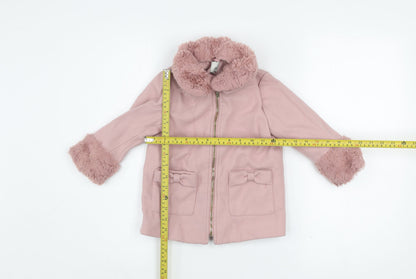 River Island Girls Pink Faux Fur Trim Zip Coat 2-3 Years