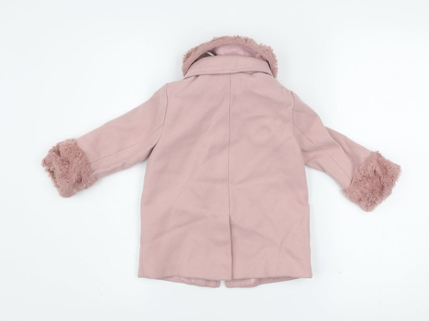River Island Girls Pink Faux Fur Trim Zip Coat 2-3 Years