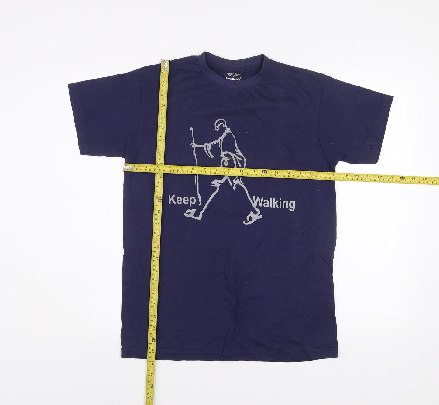 Moomeny Plus Men's Blue Keep Walking Cotton Graphic T-Shirt Size S