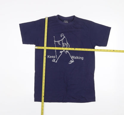 Moomeny Plus Men's Blue Keep Walking Cotton Graphic T-Shirt Size S