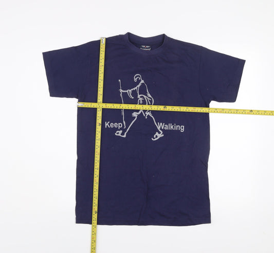 Moomeny Plus Men's Blue Keep Walking Cotton Graphic T-Shirt Size S