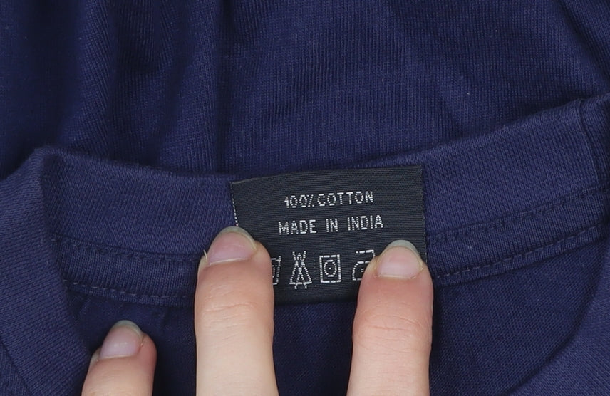 Moomeny Plus Men's Blue Keep Walking Cotton Graphic T-Shirt Size S