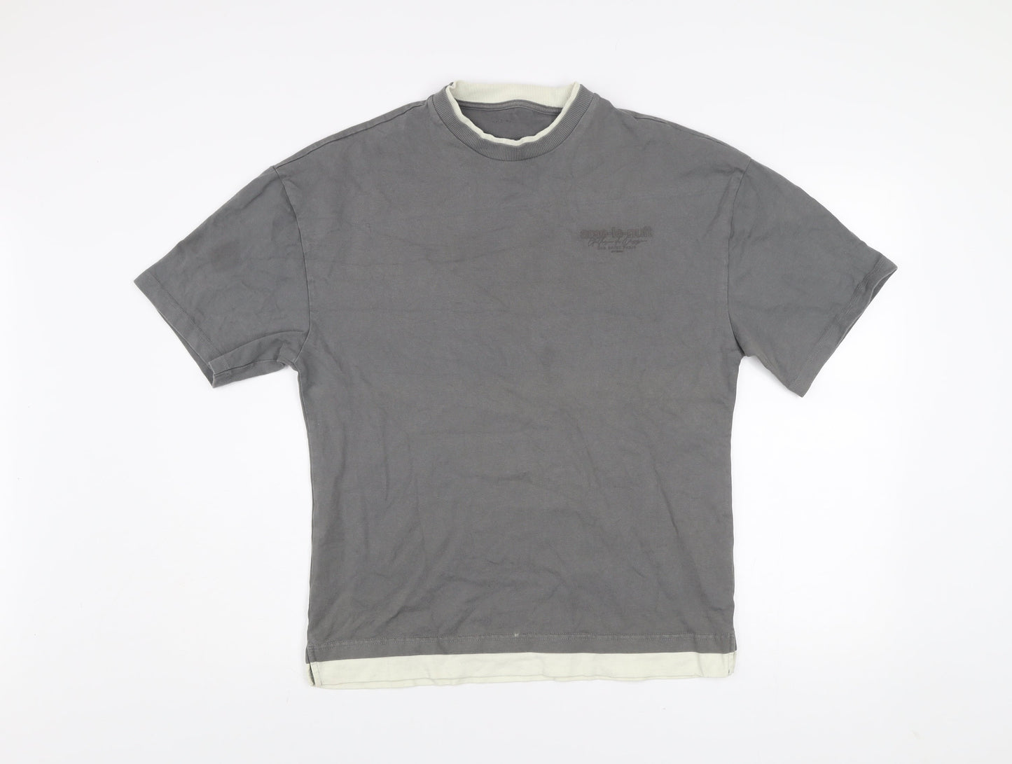 River Island Men's Grey Crew Neck Cotton T-Shirt Size S