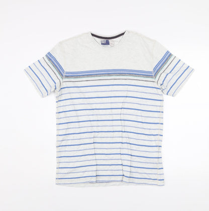 Marks and Spencer Men’s Beige Blue Striped Cotton T-Shirt Size S