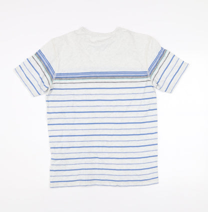 Marks and Spencer Men’s Beige Blue Striped Cotton T-Shirt Size S