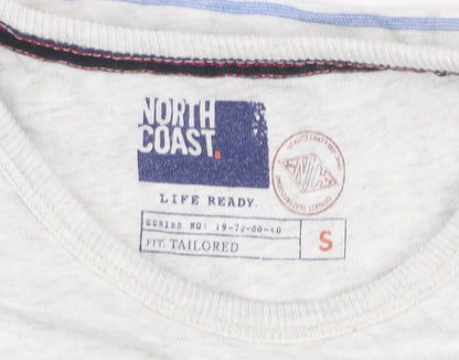 Marks and Spencer Men’s Beige Blue Striped Cotton T-Shirt Size S