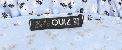 Quiz Women Blue Floral Mini Dress Size 10 Puff Sleeve Ruffle Hem