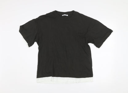 Zara Men Black Cotton Crew Neck Short Sleeve Regular Fit T-Shirt Size S