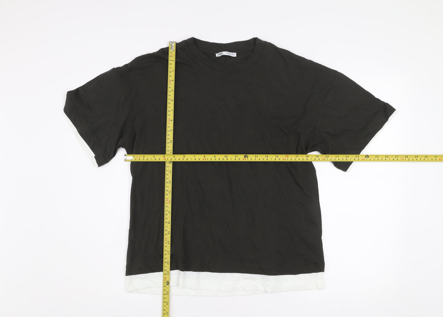 Zara Men Black Cotton Crew Neck Short Sleeve Regular Fit T-Shirt Size S