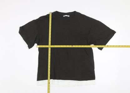 Zara Men Black Cotton Crew Neck Short Sleeve Regular Fit T-Shirt Size S