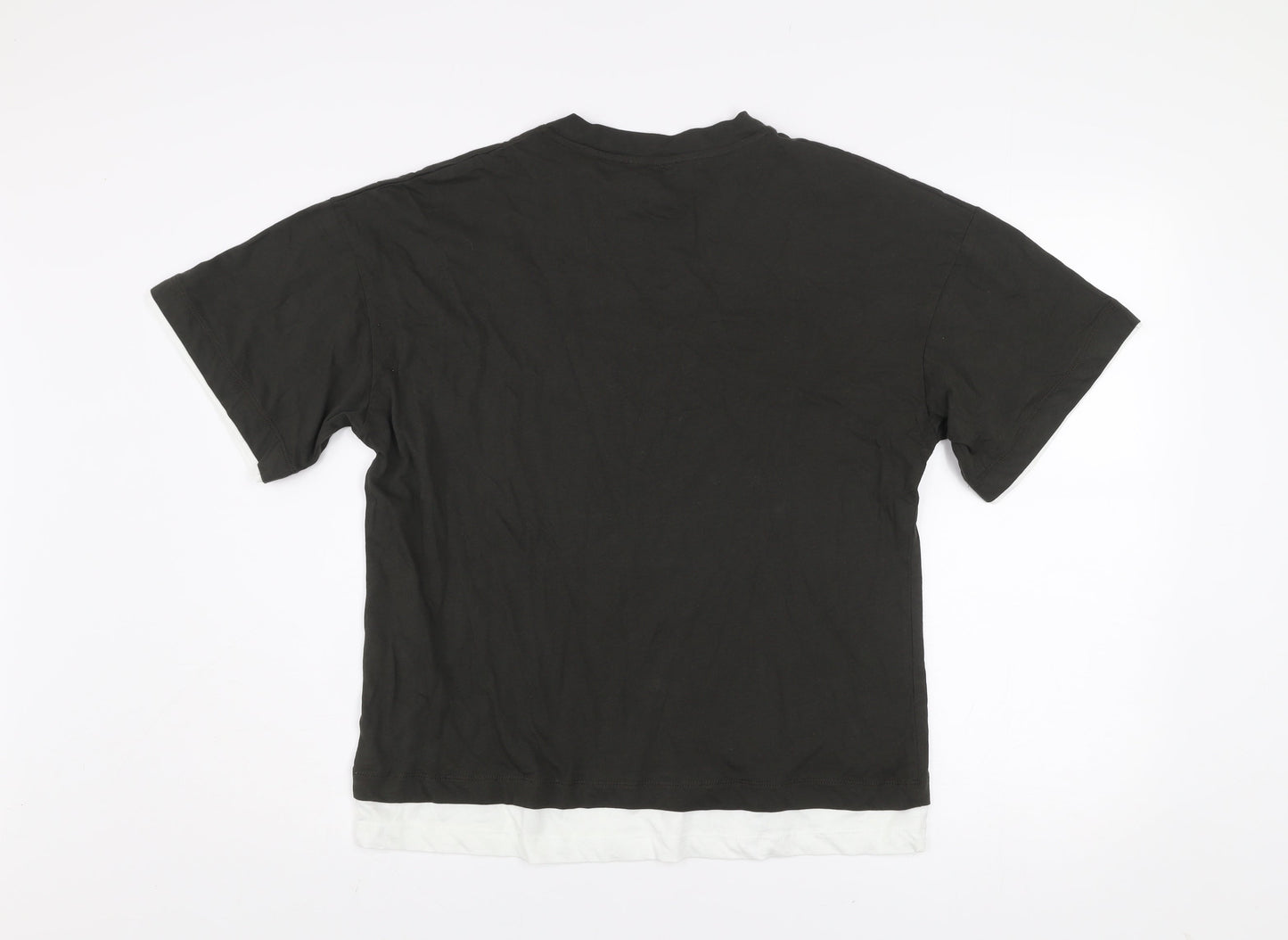 Zara Men Black Cotton Crew Neck Short Sleeve Regular Fit T-Shirt Size S