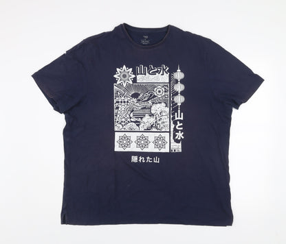Marks and Spencer Men's Blue XL Japanese Graphic Cotton T-Shirt