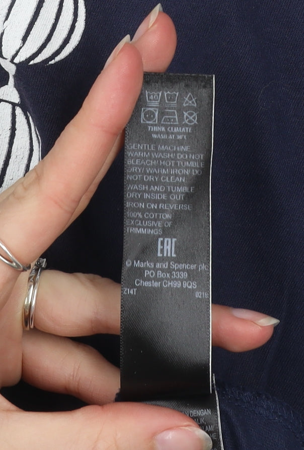 Marks and Spencer Men's Blue XL Japanese Graphic Cotton T-Shirt