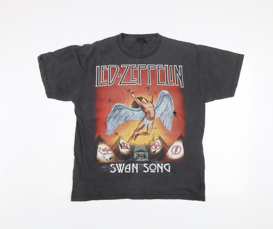 Rock@Tees Men’s Black Led Zeppelin Swan Song Band T-Shirt L