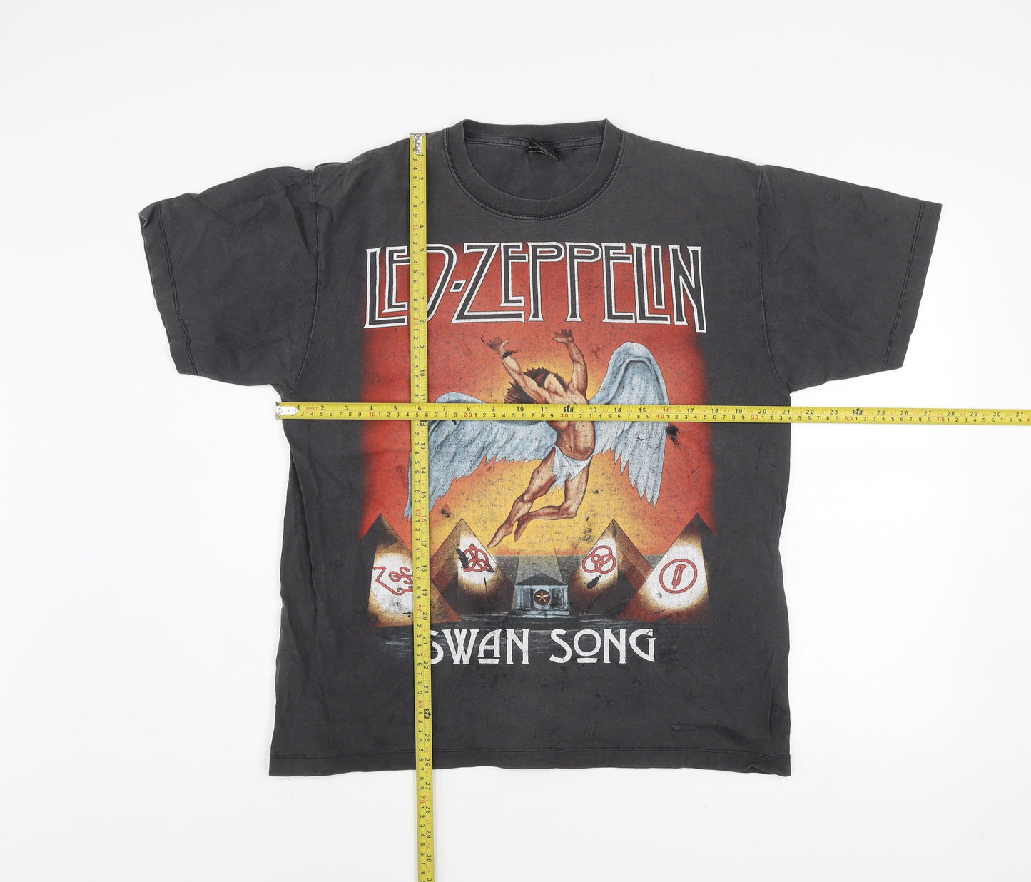 Rock@Tees Men’s Black Led Zeppelin Swan Song Band T-Shirt L