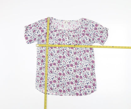 FatFace Women’s Ivory Floral Cotton Tunic Blouse Size 10 Short Sleeve