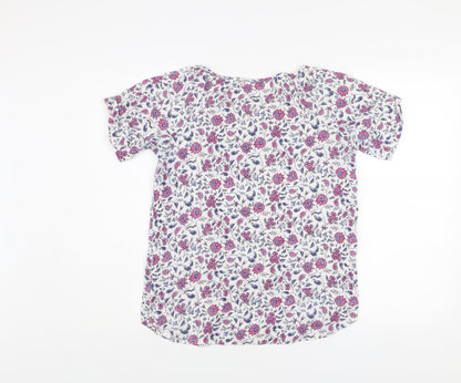 FatFace Women’s Ivory Floral Cotton Tunic Blouse Size 10 Short Sleeve