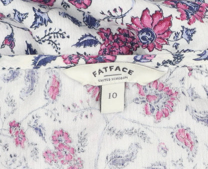 FatFace Women’s Ivory Floral Cotton Tunic Blouse Size 10 Short Sleeve