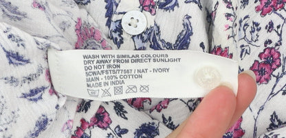 FatFace Women’s Ivory Floral Cotton Tunic Blouse Size 10 Short Sleeve