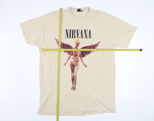 Nirvana Men's Beige Band Graphic Short Sleeve Cotton T-Shirt L