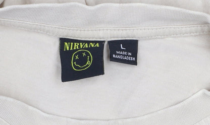 Nirvana Men's Beige Band Graphic Short Sleeve Cotton T-Shirt L