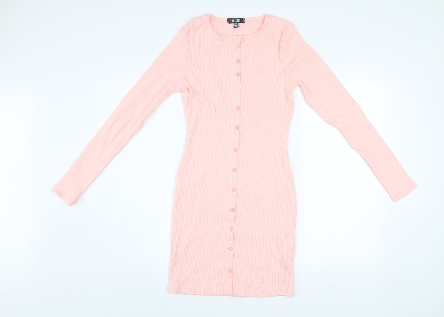 Missguided Women Pink Bodycon Button Dress Size 10 Long Sleeve