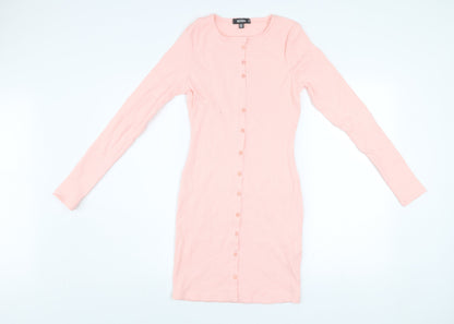 Missguided Women Pink Bodycon Button Dress Size 10 Long Sleeve