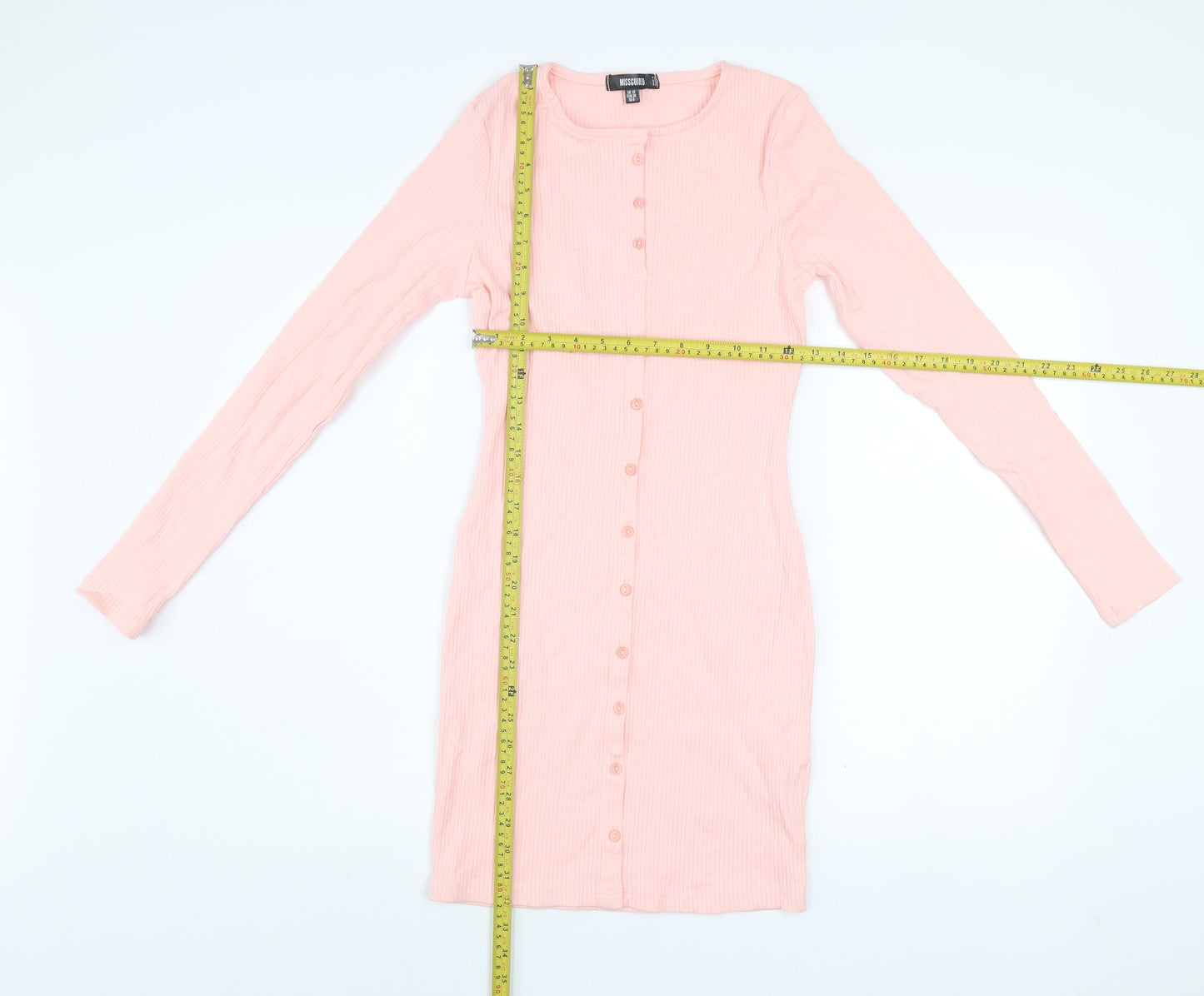 Missguided Women Pink Bodycon Button Dress Size 10 Long Sleeve