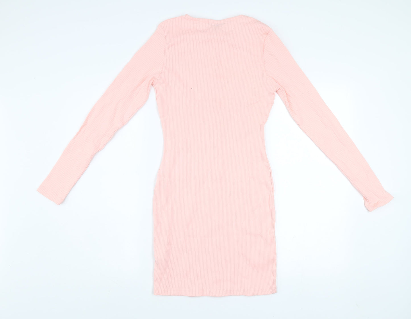 Missguided Women Pink Bodycon Button Dress Size 10 Long Sleeve