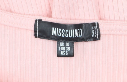 Missguided Women Pink Bodycon Button Dress Size 10 Long Sleeve