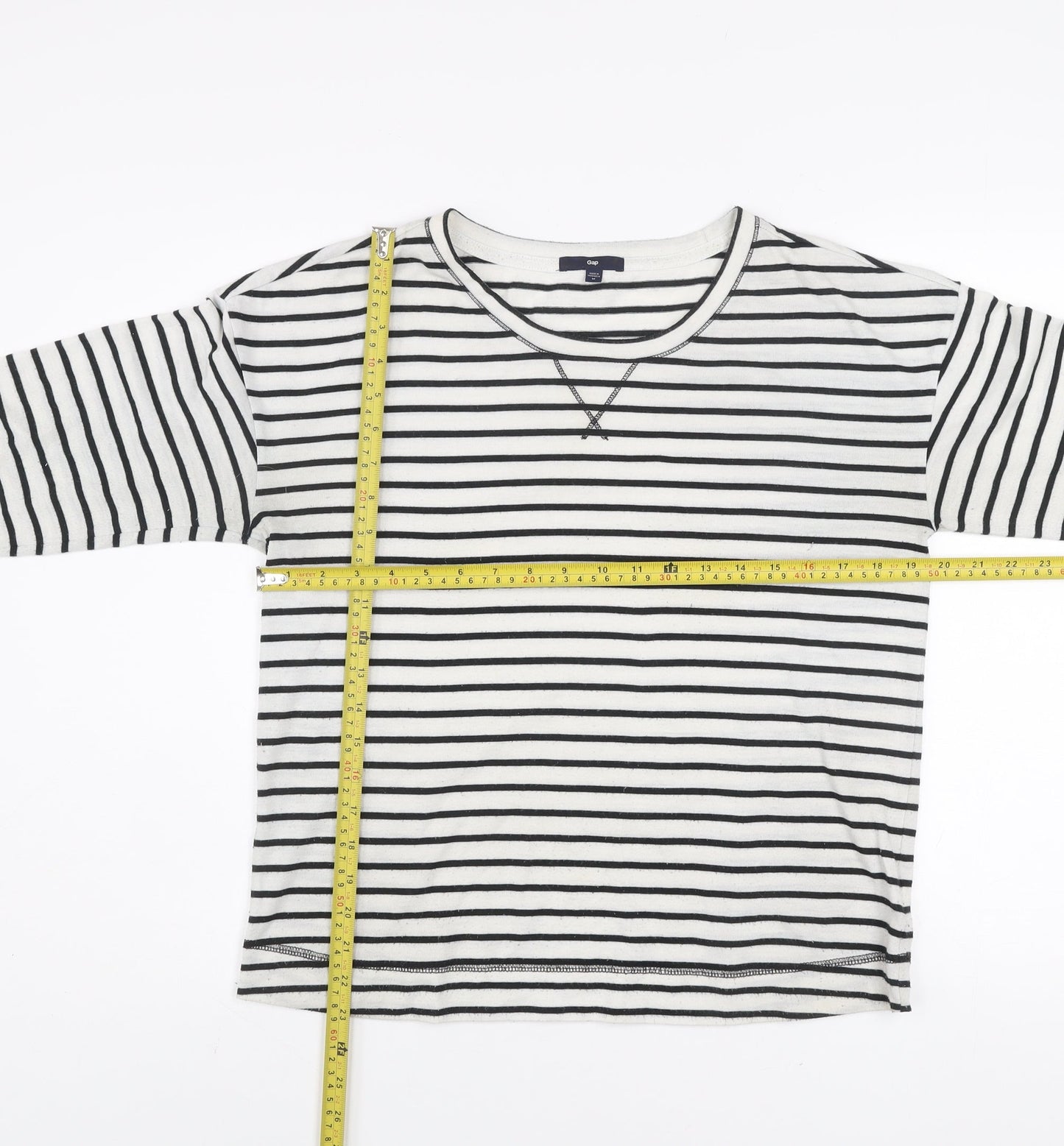 Gap Women’s Black White Striped Long Sleeve Jersey Top Size M