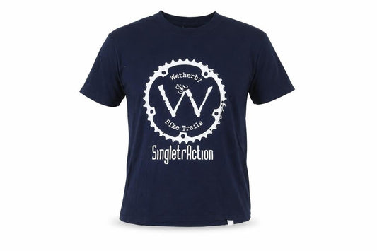 Front view of Gildan Teens Blue Wetherby Bike Trails Graphic T-Shirt M